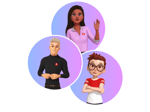 3 avatars in circles AI concierge colors