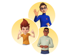 3 avatars in gold circles